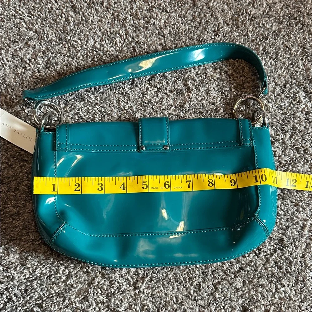 NWT Ann Taylor Y2K Teal Patent Buckled Baguette Bag